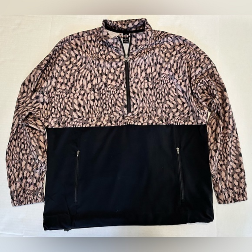 Sketchers Shacket 1/2 Zip Work Out Sz medium Black Beige‎ Leopard Print pockets